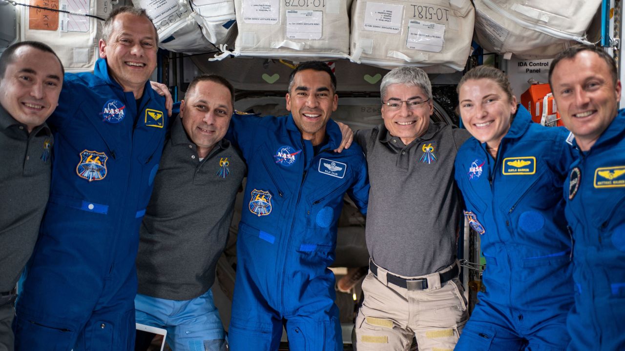 The current seven-member crew aboard the International Space Station 
