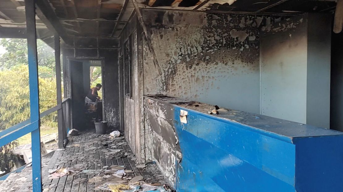 A general view of a burnt police station, after it was damaged during protests against the government in Honiara, Solomon Islands, November 24.