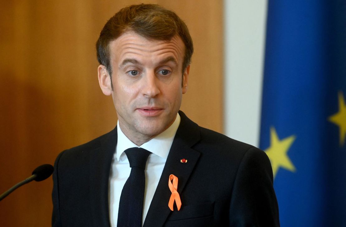 French President Emmanuel Macron speaks during a press conference following a meeting with his Croatian counterpart in Zagreb on Thursday.
