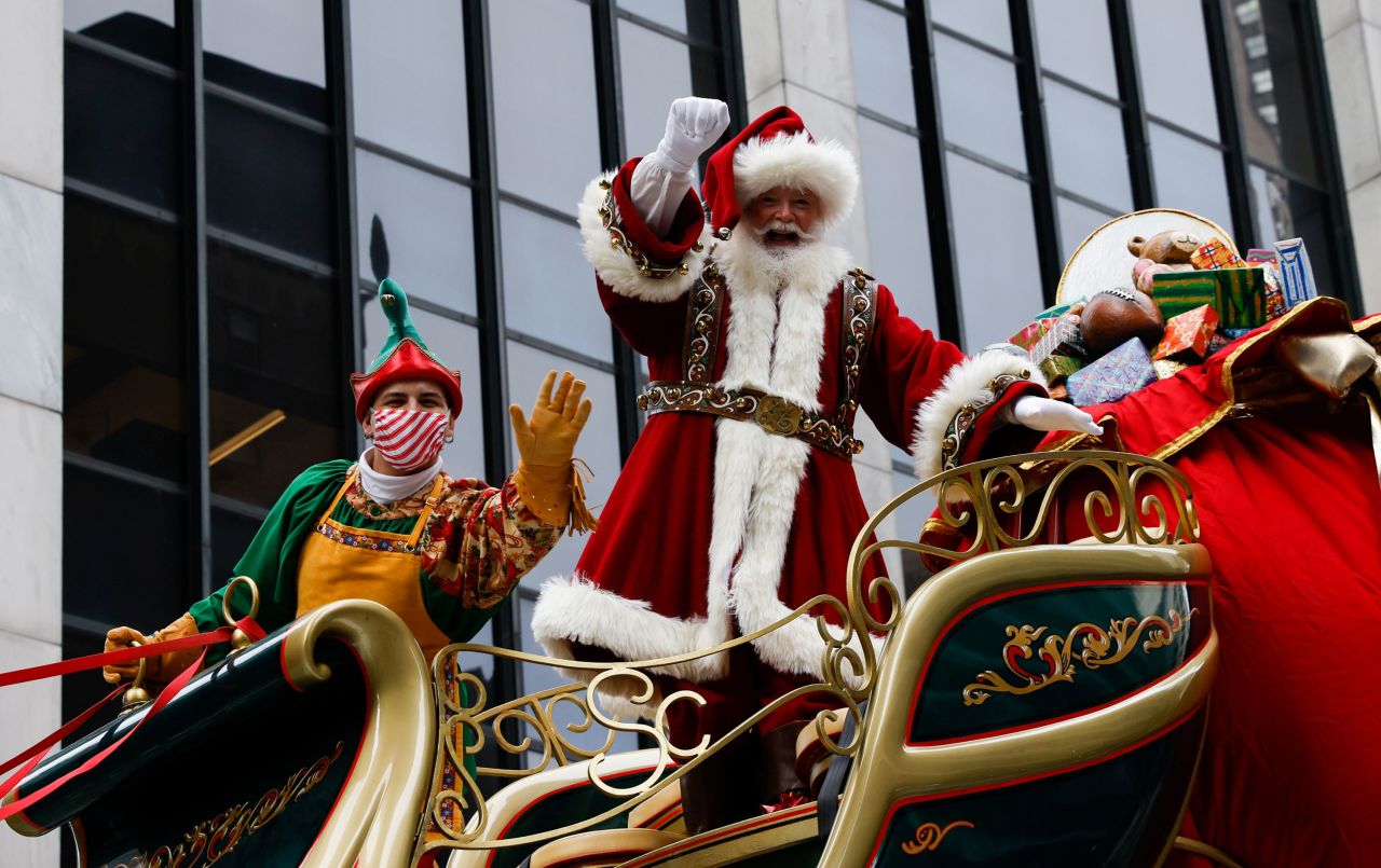 Santa Claus gestures during the Macy's parade.