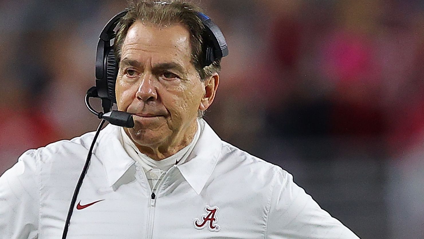 Alabama head coach Nick Saban of the Alabama reacts against the Arkansas Razorbacks on November 20, 2021, in Tuscaloosa, Alabama.