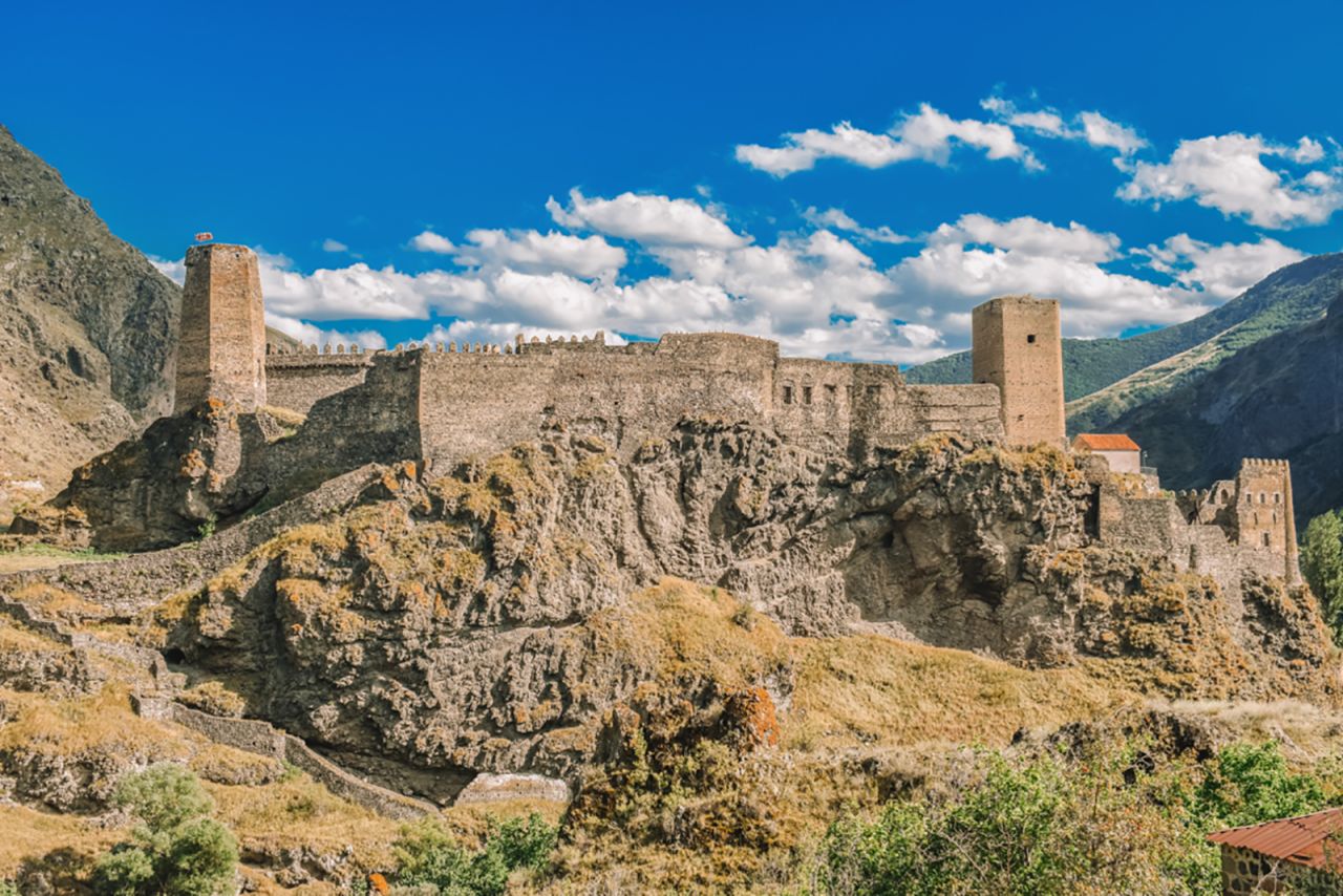 Khertvisi Fortress is a medieval castle outstretched atop a rocky outcrop.