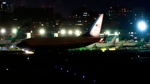 A US Air Force aircraft Boeing C-40C flight SPAR11 carrying a delegation to Taiwan taxis on runway after landing at Songshan International Airport, amid rising threats from China, in Taipei, Taiwan, on November 25 2021. 