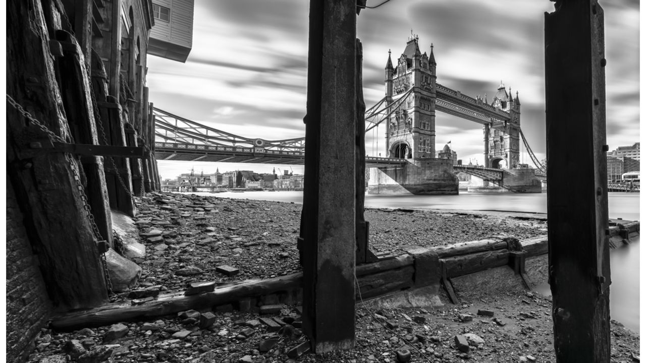 <strong>Tower Bridge, England:</strong> One of London's most popular sites is rarely seen from this perspective. Photographer Robert James had to time his visit to the moment low tide started and use a long exposure.