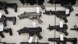 Pistols for sale at Knob Creek Gun Range in West Point, Kentucky, on July 22, 2021. Firearm sales have reached a near-record pace of well over 1 million a month, according to Small Arms Analytics & Forecasting. 