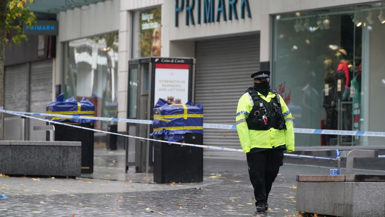 A police cordon Friday near the scene in Liverpool city center where 12-year-old Ava White died following an assault.