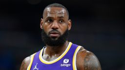Los Angeles Lakers' LeBron James (6) in action during the first half of an NBA basketball game against the Indiana Pacers, Wednesday, Nov. 24, 2021, in Indianapolis. (AP Photo/Darron Cummings)