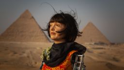 Ai-Da the humanoid AI robot artist went on display at the Great Pyramids of Giza in Cairo, Egypt, as part of an exhibition presented by the organization Art D'Egypte in partnership with the Egyptian Ministry of Antiquities and Tourism