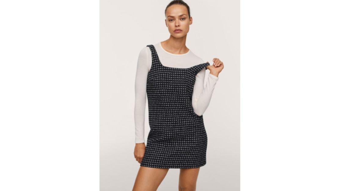 Mango Cotton-Blend Textured Pinafore Dress