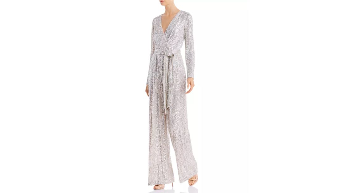 Eliza J Sequined Faux-Wrap Jumpsuit