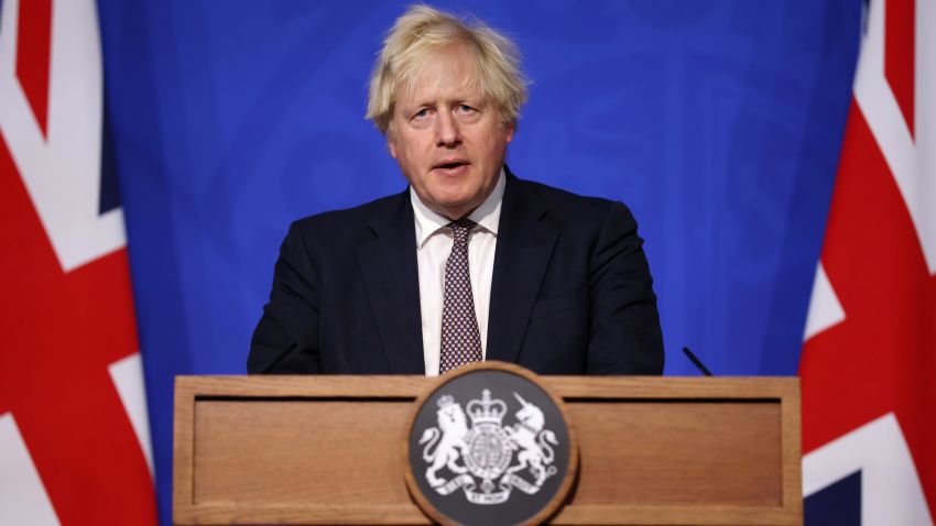 LONDON, ENGLAND - NOVEMBER 27: Prime Minister Boris Johnson speaks during a press conference after cases of the new Covid-19 variant were confirmed in the United Kingdom on November 27, 2021 in London, England. UK authorities confirmed today that two cases of the new Omicron Covid-19 variant, which had prompted a flurry of travel bans affecting several countries in Southern Africa, were found in the UK. (Photo by Hollie Adams/Getty Images)
