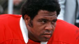 Curley Culp #61 of the Kansas City Chiefs looks on from the bench during an NFL football game circa 1971 at Kansas City Municipal Stadium in Kansas City, Missouri. Culp played for the Chiefs from 1968-74. 