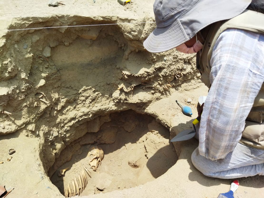 The underground burial site where the mummy was found by researchers near Lima, Peru.