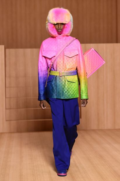 Rainbow brights brought color to Virgil Abloh's Spring-Summer 2022 collection for Louis Vuitton, with Abloh transforming the brand's classic luggage silhouettes into technicolor dreams.