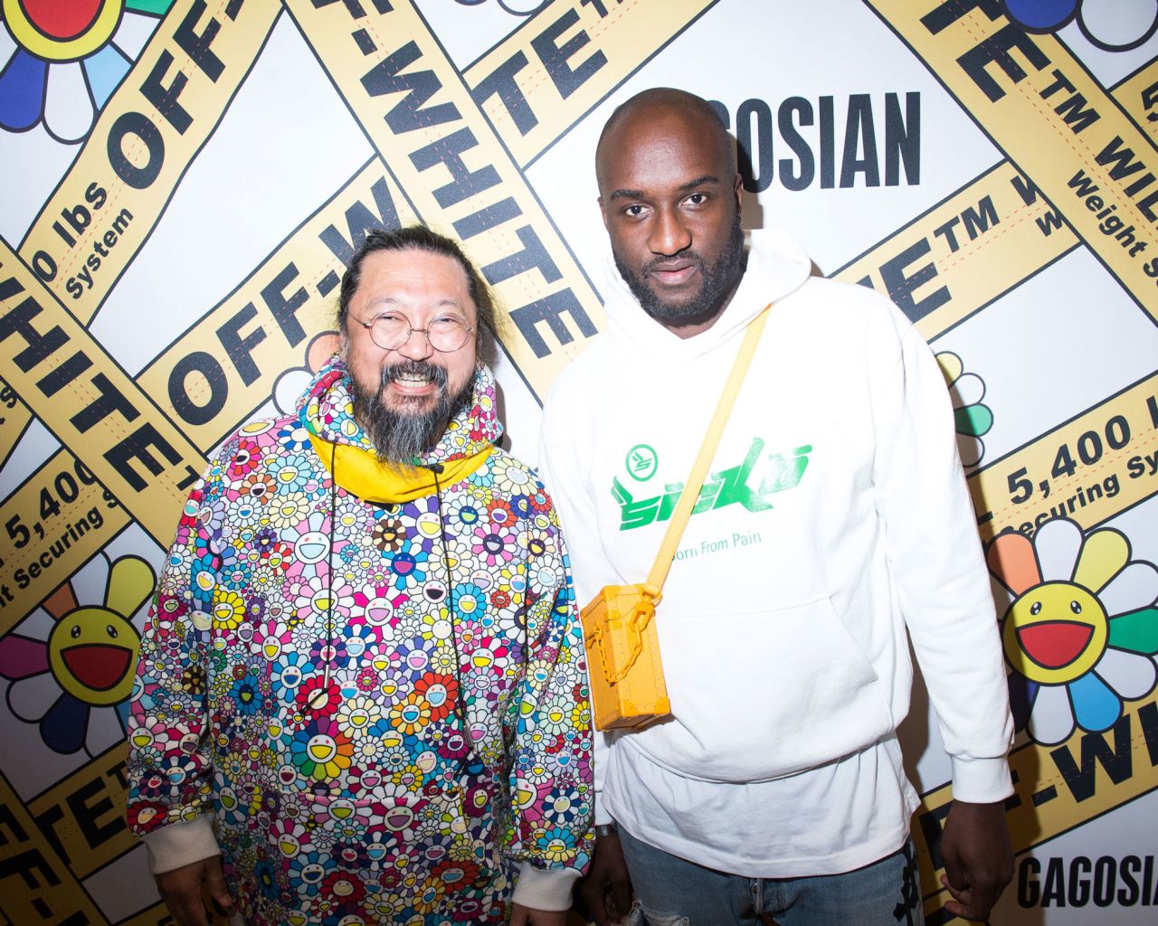 Virgil Abloh dabbled in the art world from time to time and joined forces with Japanese artist Takashi Murakami for a special 2018 "Technicolor 2" exhibition at the Gagosian, releasing artworks which combined Off-White's logo, signature quote details and more with Murakami's multicolor works. The pair also collaborated on other Gagosian exhibits, including "future history" and "American TOO."