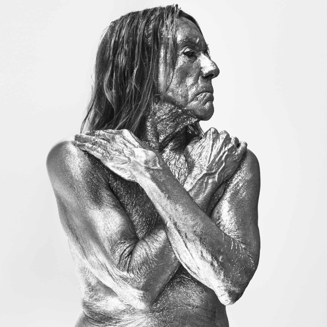 Iggy Pop was doused in silver paint for part of his photo shoot.