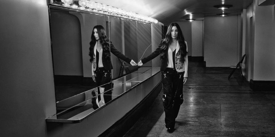 Cher, the calendar's May musician, was shot backstage in a series of labyrinthine hallways.