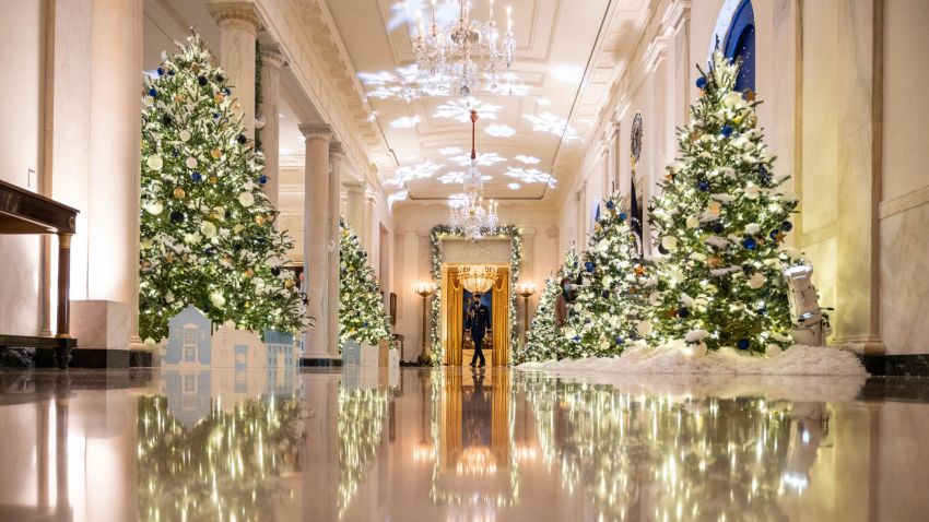 WASHINGTON, DC - NOVEMBER 29:  Holiday decorations are seen in the China Room of the White House during a press preview November 29, 2021 in Washington, DC. The 2021 White House holidays theme is "Gifts from the Heart." A variety of interactive viewing experiences will be launched on digital platforms, including Instagram, Google Maps Street View, Snapchat, and others that will allow the public to engage with the White House from home over the course of the holidays. (Photo by Alex Wong/Getty Images)