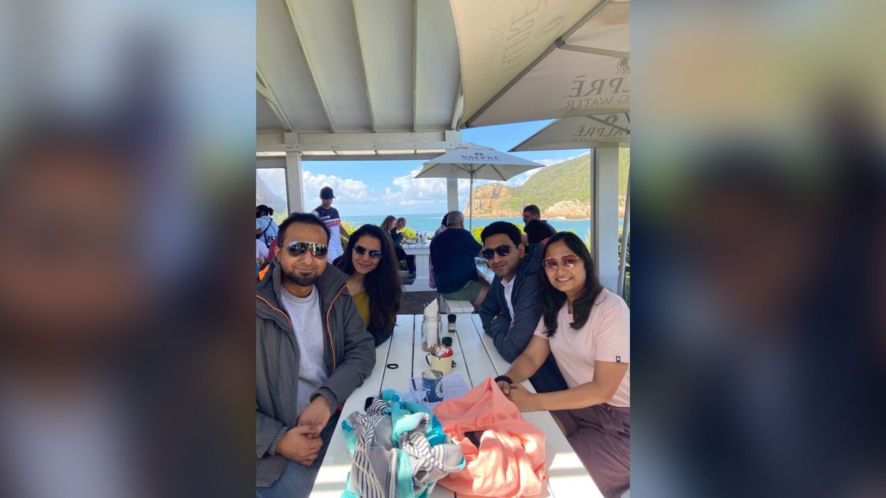 Movin Jain, his wife, Avantika Dwivedi, his brother in law Archit Sehgal and his sister Nikita Jain in South Africa.