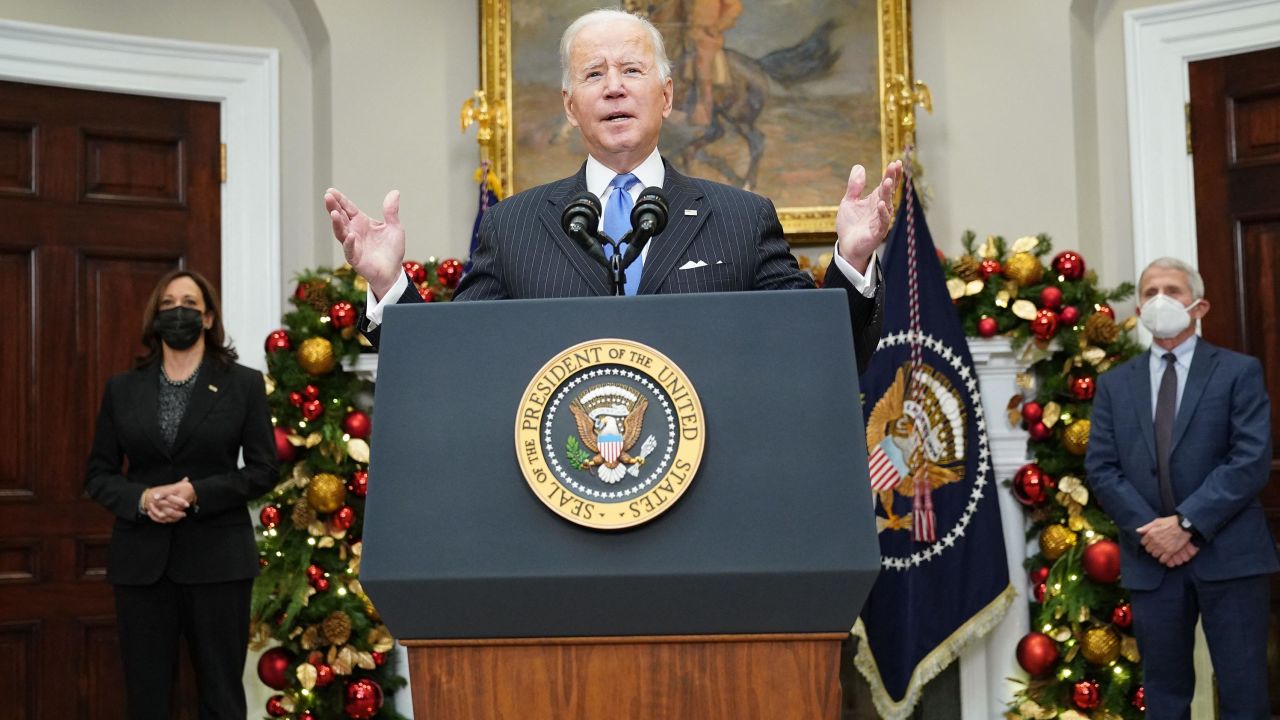 US President Joe Biden delivers remarks to provide an update on the Omicron variant in the Roosevelt Room of the White House in Washington, DC on November 29, 2021. (Photo by MANDEL NGAN / AFP) (Photo by MANDEL NGAN/AFP via Getty Images)