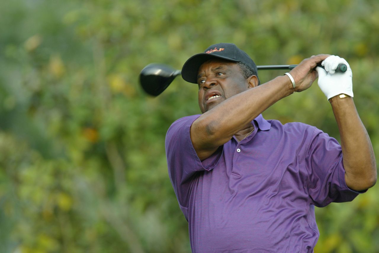 Elder hits a tee shot during a Champions Tour event in 2004.