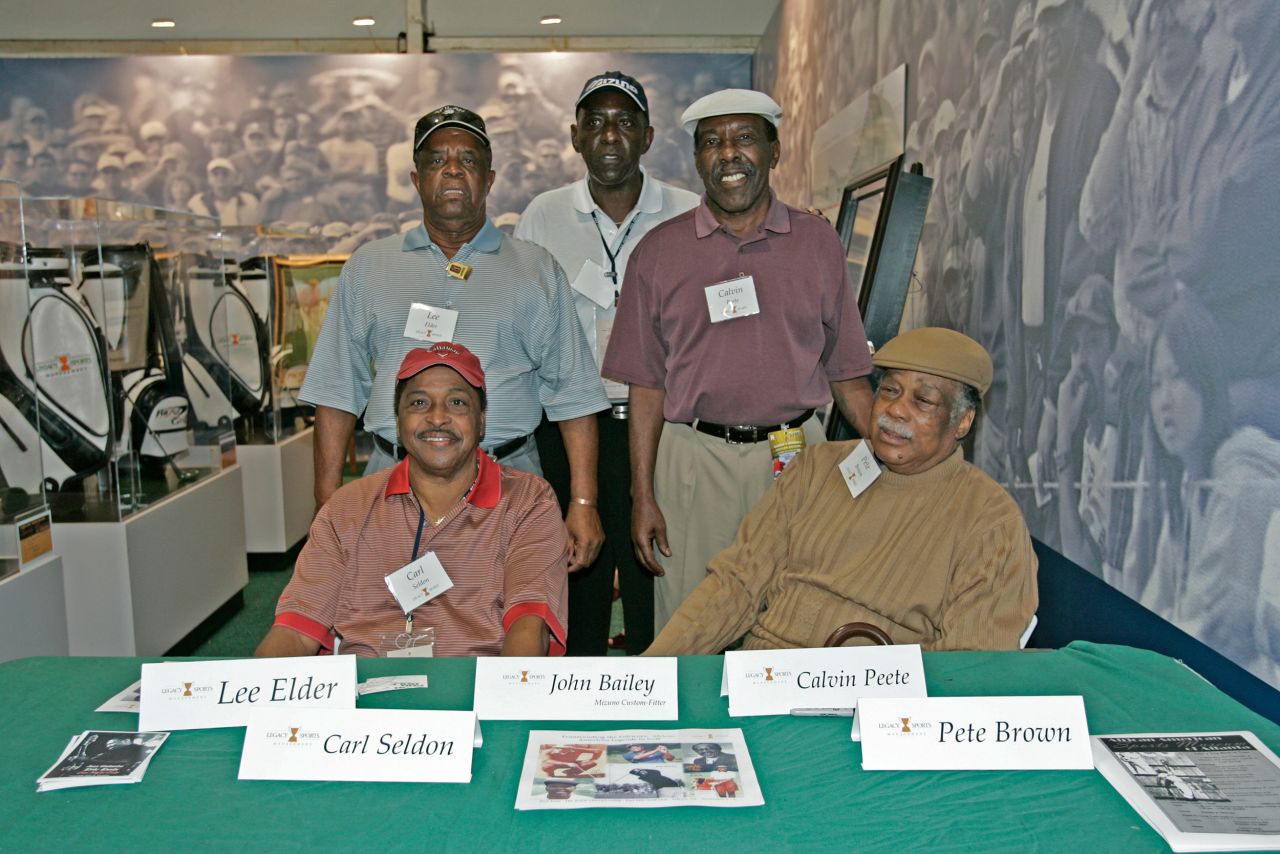 Elder, top left, poses for a photo at the Tour Championship in 2005. With Elder, from left, are Carl Seldon, John Bailey, Calvin Peete and Pete Brown. Peete was one of the most successful Black golfers on the PGA Tour, winning 12 times. Brown was the first Black golfer to win a PGA Tour event.