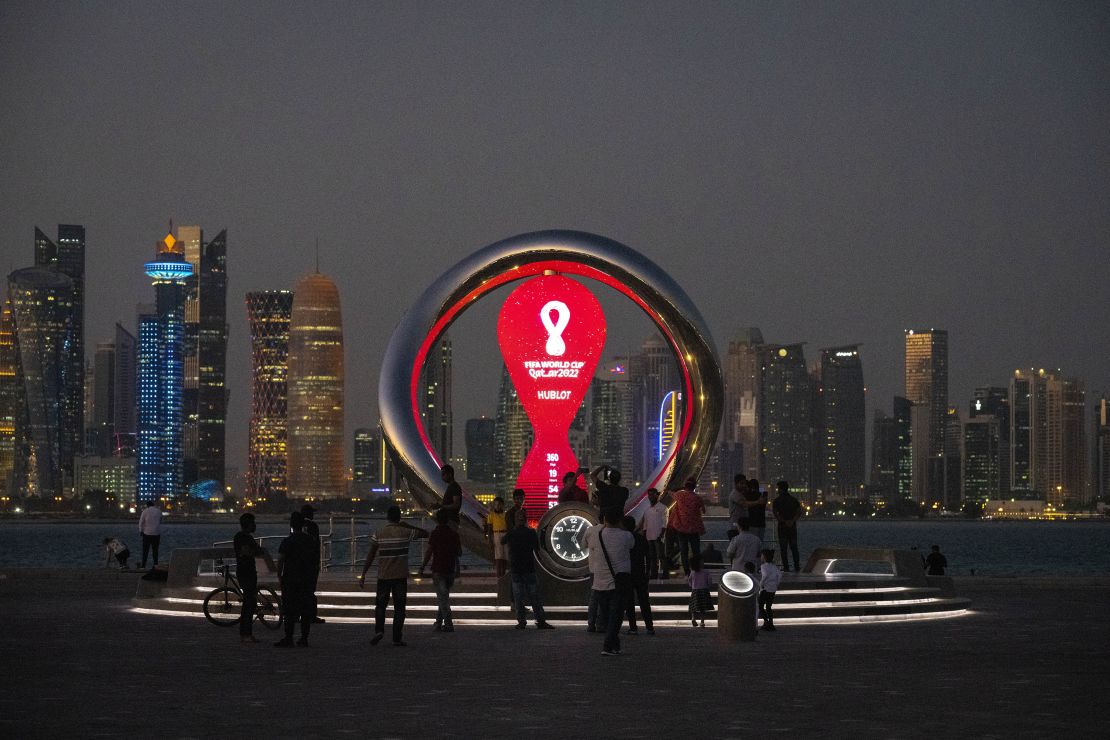 A clock in Doha counts down the days until the start of the World Cup. 