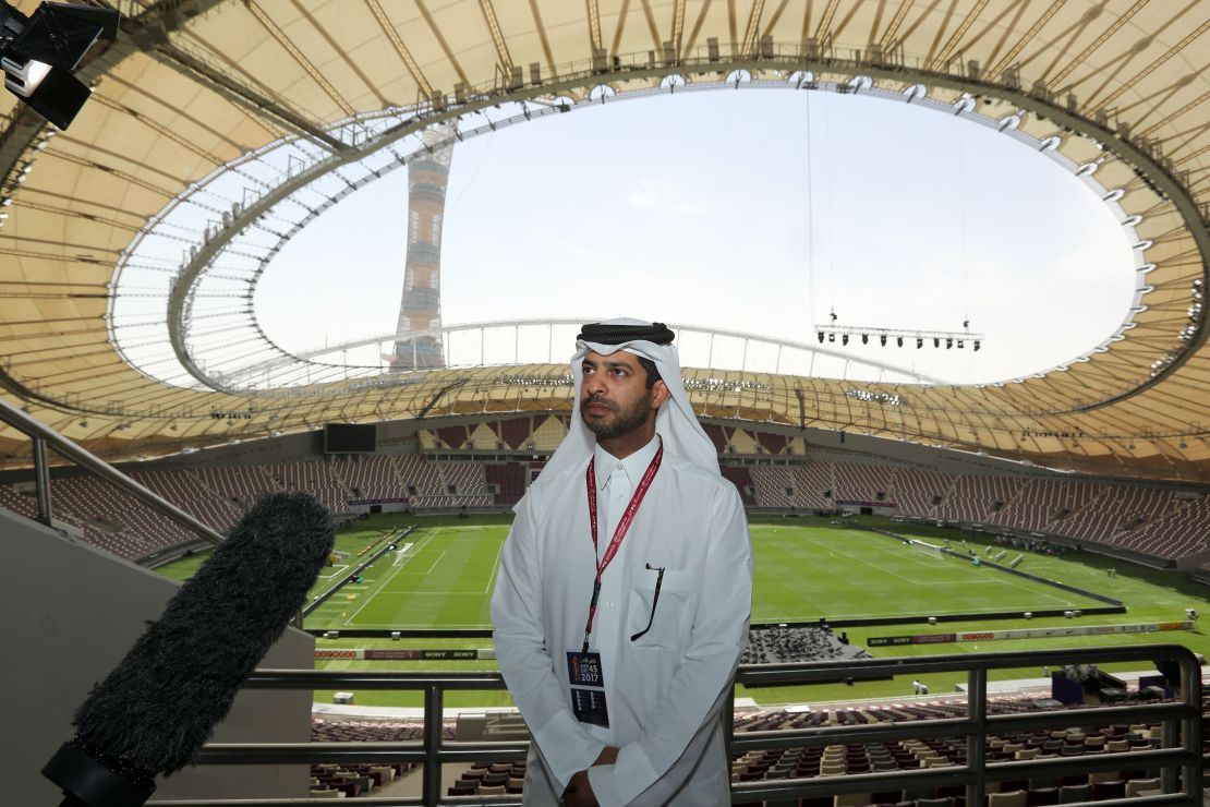 Al Khater stands in Doha's Khalifa International Stadium in 2017. 