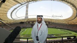 Nasser Al-Khater, chief executive of the FIFA World Cup Qatar 2022 organisation, speaks to journalists during a tour of the Khalifa International Stadium in Doha on May 18, 2017, after it was refurbished ahead of the Qatar 2022 FIFA World Cup. 