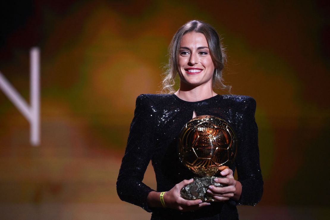 Putellas poses after being awarded the the women's Ballon d'Or award.