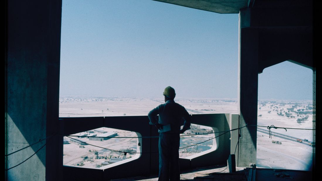 This image from 1977 shows the view toward the city from the World Trade Centre. Construction of the 489-foot (149-meter) tower was completed in 1979.