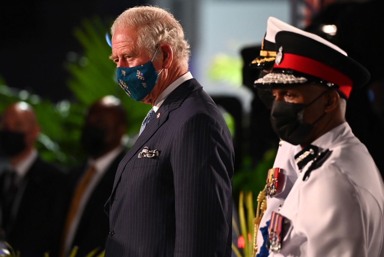 Prince Charles, Prince of Wales, attends the Presidential Inauguration Ceremony at Heroes Square on November 29 in Bridgetown, Barbados. 