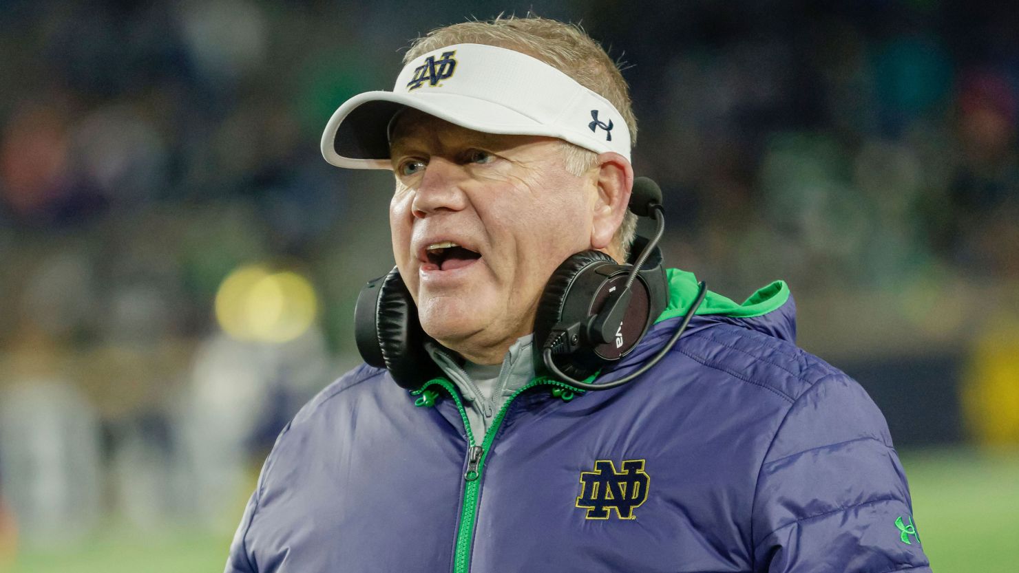 Brian Kelly -- seen here coaching a game with Notre Dame against the Georgia Tech Yellow Jackets on November 20, 2021 -- will now lead LSU's football program.