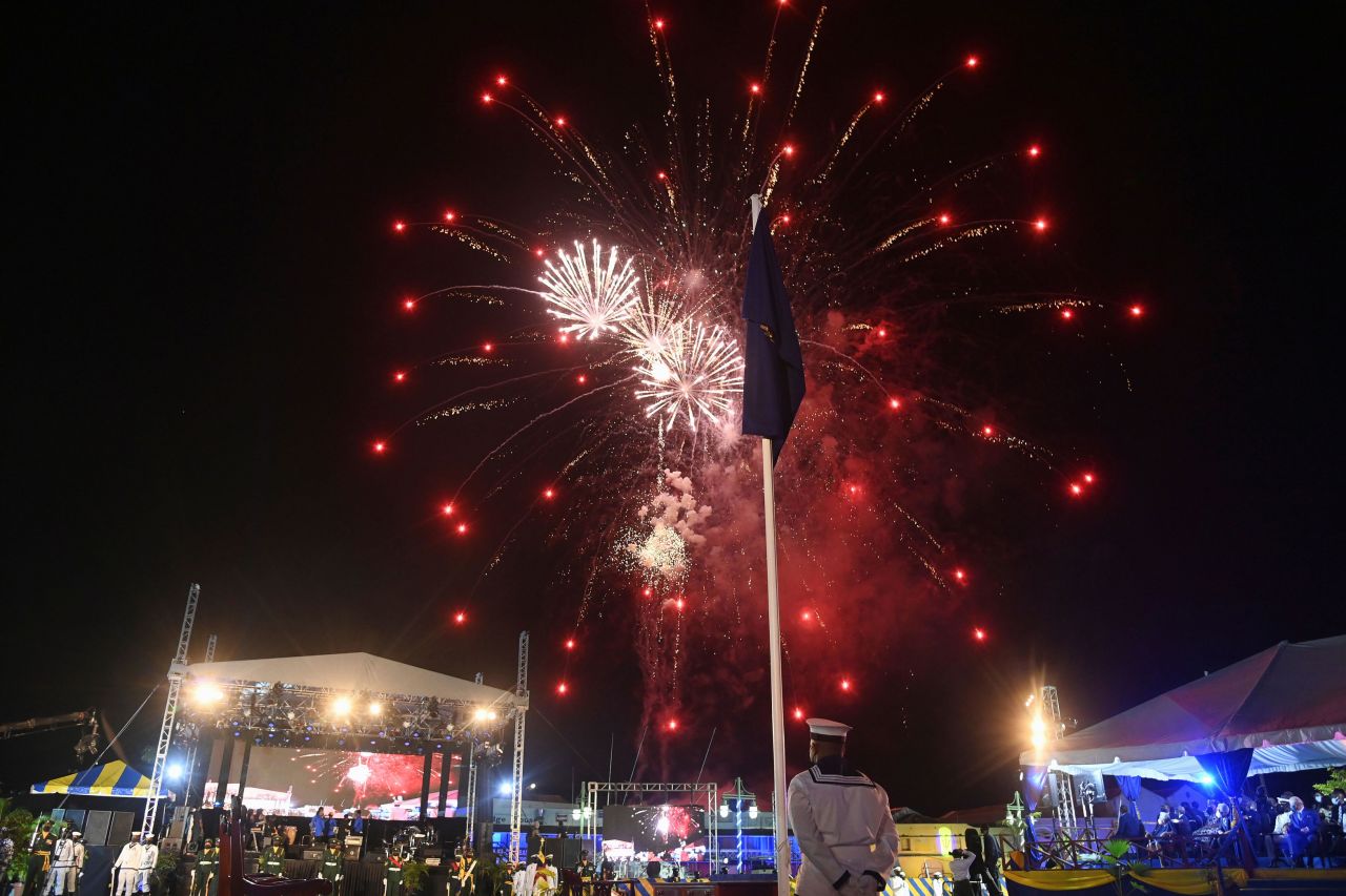 Fireworks are displayed during the Presidential Inauguration Ceremony at Heroes Square.