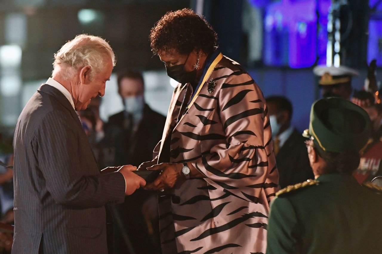 President of Barbados, Dame Sandra Mason awards Prince Charles, Prince of Wales with the Order of Freedom of Barbados.