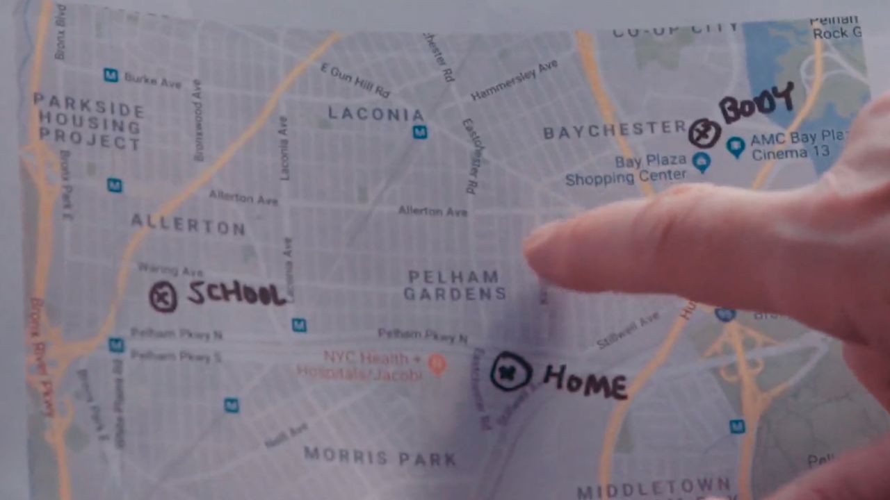 Reiman points to a map which shows where Minerliz lived and attended school and where her body was found.