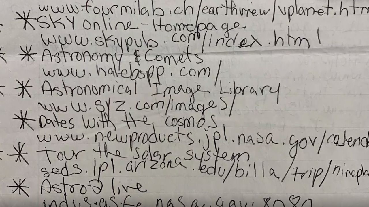In Minerliz's journals, she listed astronomy websites she liked to visit. 