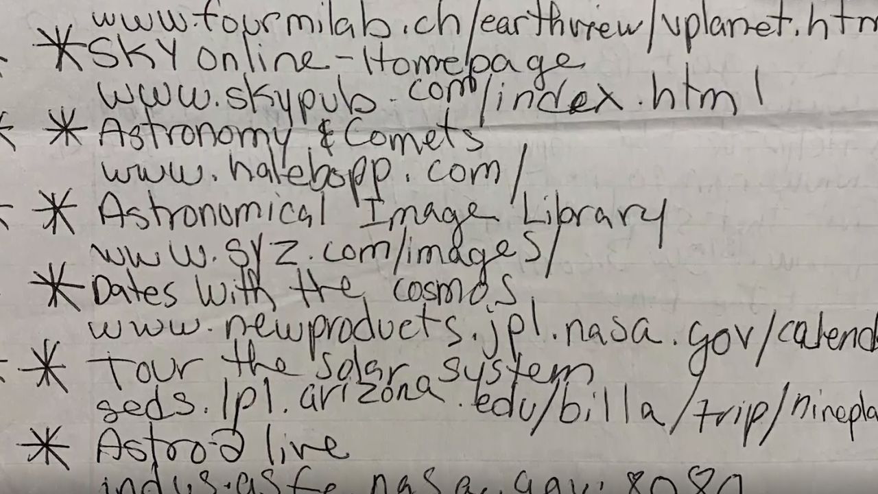 In Minerliz's journals, she listed astronomy websites she liked to visit.