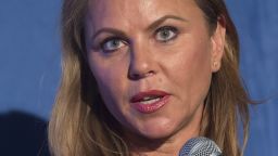 Lara Logan, then chief foreign affairs correspondent for CBS News, speaking prior to presenting Father Patrick Desbois with the Lantos Human Rights Prize during a ceremony on Capitol Hill in Washington, DC, on October 26, 2017.
