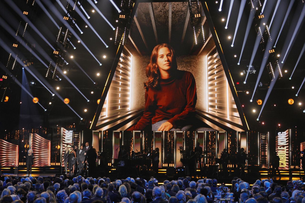 King speaks onstage during the 36th Annual Rock & Roll Hall of Fame Induction Ceremony while being inducted for the second time in October 2021. King is the third female artist to be inducted into the hall of fame twice, according to Rolling Stone magazine, joining Stevie Nicks and Tina Turner.