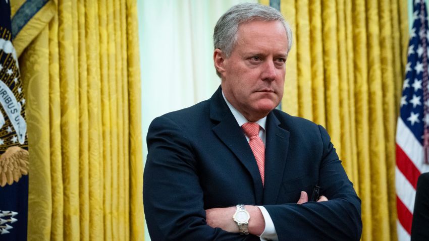 White House Chief of Staff Mark Meadows listens as U.S. President Donald Trump meets with New Jersey Gov. Phil Murphy in the Oval Office of the White House April 30, 2020 in Washington, DC.