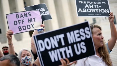 Activists protest during a demonstration outside of the Supreme Court on October 4, 2021, in Washington. 