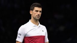 PARIS, FRANCE - NOVEMBER 07: Novak Djokovic of Serbia during the Men's Single's final match against Daniil Medvedev of Russia on Day Seven of the Rolex Paris Masters at AccorHotels Arena on November 07, 2021 in Paris, France. (Photo by Tnani Badreddine/DeFodi Images via Getty Images)