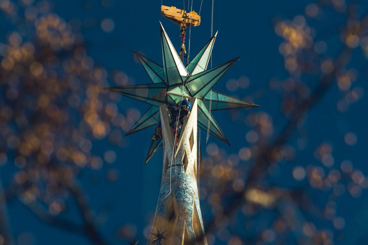 The star will be lit up with spotlights at night.