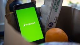 The Instacart logo on a smartphone arranged in Hastings-on-Hudson, New York, U.S., on Monday, Jan. 4, 2021. 