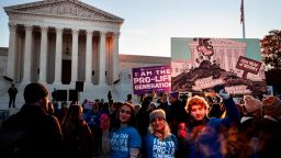Protesters, demonstrators and activists gather in front of the Supreme Court as the justices prepare to hear arguments in Dobbs v. Jackson Women's Health, a case about a Mississippi law that bans most abortions after 15 weeks, on December 1, 2021 in Washington.