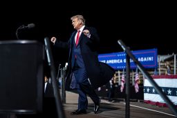 Then-President Trump arrives to speak during a "Make America Great Again" campaign event at the Duluth International Airport on Wednesday, September 30, 2020 in Duluth, Minnesota. 