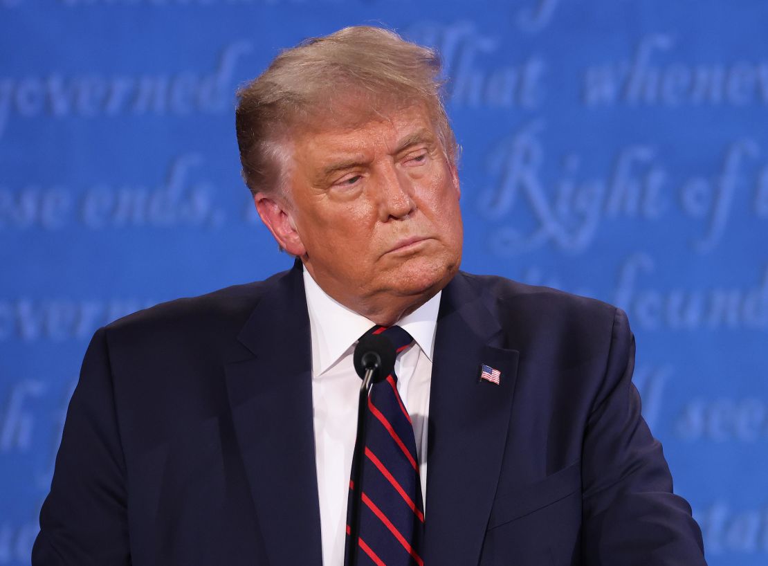 Then-President Donald Trump participates in the first presidential debate against then-Democratic presidential nominee Joe Biden at the Health Education Campus of Case Western Reserve University on September 29, 2020 in Cleveland, Ohio.