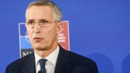 NATO Secretary General Jens Stoltenberg addresses a press conference during a meeting of NATO foreign ministers in Riga, Latvia November 30, 2021. - NATO foreign ministers meet in the Latvian capital to discuss how to counter a Russian military build-up on Ukraine's border amid fears the Kremlin could be preparing to invade. (Photo by Gints Ivuskans / AFP) (Photo by GINTS IVUSKANS/AFP via Getty Images)