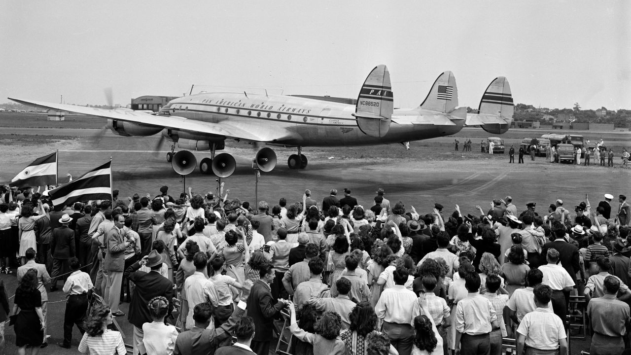 Pan Am's first around-the-world air passenger service set off from New York's LaGuardia in 1947. 